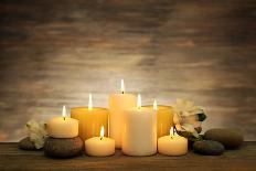 Beautiful Composition with Candles and Spa Stones on Wooden Background-Yastremska-Photographic Print