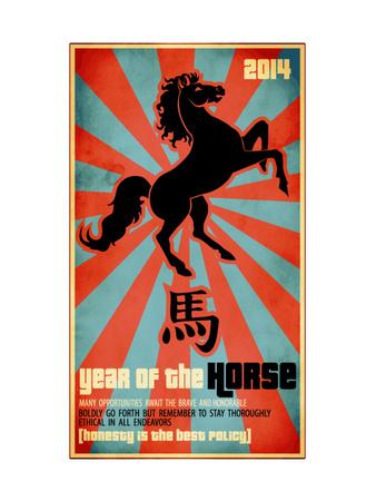 'Year Of The Horse Poster - Chinese Zodiac Card With The Rearing Horse