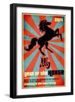 Year Of The Horse Poster - Chinese Zodiac Card With The Rearing Horse And Chinese Character Fo-LanaN.-Framed Art Print