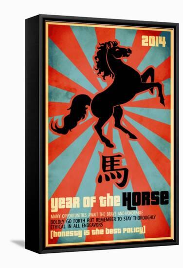 Year Of The Horse Poster - Chinese Zodiac Card With The Rearing Horse And Chinese Character Fo-LanaN.-Framed Stretched Canvas