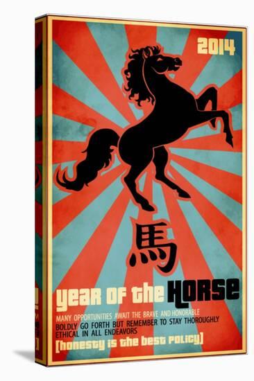 Year Of The Horse Poster - Chinese Zodiac Card With The Rearing Horse And Chinese Character Fo-LanaN.-Stretched Canvas