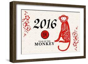 Year of the Monkey - 2016 - Horizontal Pattern-Lantern Press-Framed Art Print