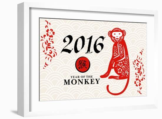 Year of the Monkey - 2016 - Horizontal Pattern-Lantern Press-Framed Art Print