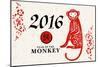 Year of the Monkey - 2016 - Horizontal Pattern-Lantern Press-Mounted Art Print