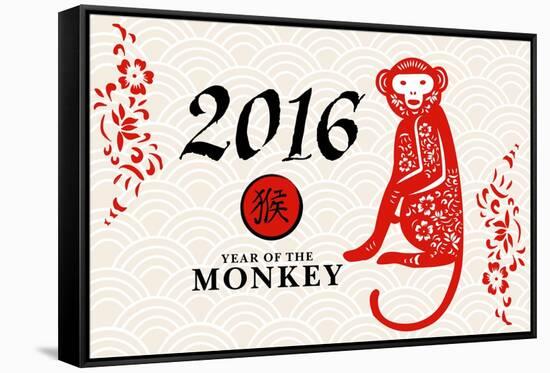 Year of the Monkey - 2016 - Horizontal Pattern-Lantern Press-Framed Stretched Canvas