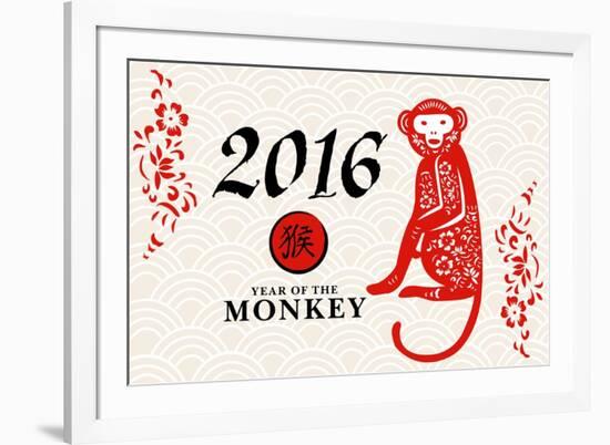 Year of the Monkey - 2016 - Horizontal Pattern-Lantern Press-Framed Art Print