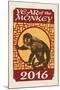 Year of the Monkey - 2016 - Woodblock-Lantern Press-Mounted Art Print