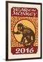 Year of the Monkey - 2016 - Woodblock-Lantern Press-Framed Art Print