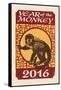 Year of the Monkey - 2016 - Woodblock-Lantern Press-Framed Stretched Canvas