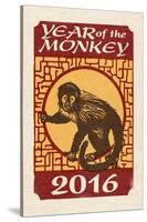 Year of the Monkey - 2016 - Woodblock-Lantern Press-Stretched Canvas