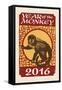 Year of the Monkey - 2016 - Woodblock-Lantern Press-Framed Stretched Canvas