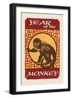 Year of the Monkey - Woodblock-Lantern Press-Framed Art Print