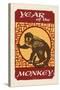 Year of the Monkey - Woodblock-Lantern Press-Stretched Canvas