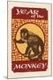Year of the Monkey - Woodblock-Lantern Press-Mounted Art Print