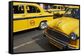 Yellow Ambassador Taxis, Kolkata, West Bengal, India, Asia-Bruno Morandi-Framed Stretched Canvas