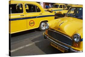 Yellow Ambassador Taxis, Kolkata, West Bengal, India, Asia-Bruno Morandi-Stretched Canvas