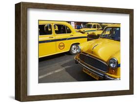 Yellow Ambassador Taxis, Kolkata, West Bengal, India, Asia-Bruno Morandi-Framed Photographic Print