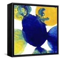 Yellow and Blue Abstract Flowing Paint-Amy Vangsgard-Framed Stretched Canvas