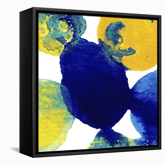 Yellow and Blue Abstract Flowing Paint-Amy Vangsgard-Framed Stretched Canvas
