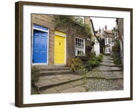 Yellow and Blue Doors on Houses in the Opening, Robin Hood's Bay, England-Pearl Bucknall-Framed Photographic Print