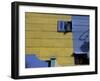 Yellow and Blue Walls with Shadow of a Street Light, La Boca, Buenos Aires, Argentina-Lin Alder-Framed Photographic Print