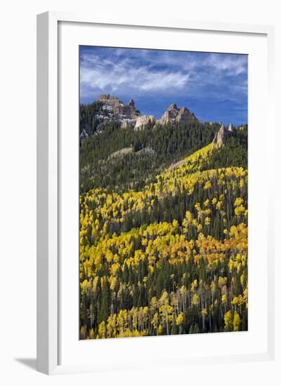 Yellow and Orange Aspens with Evergreens in the Fall-James Hager-Framed Photographic Print