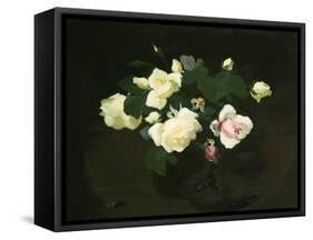 Yellow and Pink Roses-James Stuart Park-Framed Stretched Canvas