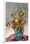 Yellow and Red Flowers in Blue Vase-null-Framed Art Print