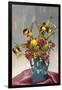 Yellow and Red Flowers in Blue Vase-null-Framed Art Print