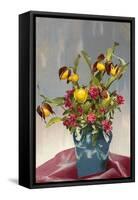 Yellow and Red Flowers in Blue Vase-null-Framed Stretched Canvas