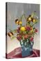 Yellow and Red Flowers in Blue Vase-null-Stretched Canvas