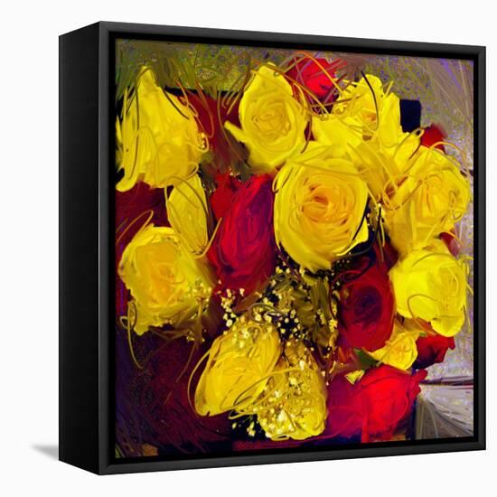 Yellow and Red Roses-Sarah Butcher-Framed Stretched Canvas