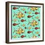 Yellow Angel Fish and Clownfish - Teal-Megan Aroon Duncanson-Framed Giclee Print