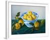 yellow apples in blue and white bowl-Cristiana Angelini-Framed Giclee Print