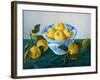 yellow apples in blue and white bowl-Cristiana Angelini-Framed Giclee Print