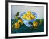 yellow apples in blue and white bowl-Cristiana Angelini-Framed Giclee Print