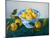 yellow apples in blue and white bowl-Cristiana Angelini-Mounted Giclee Print