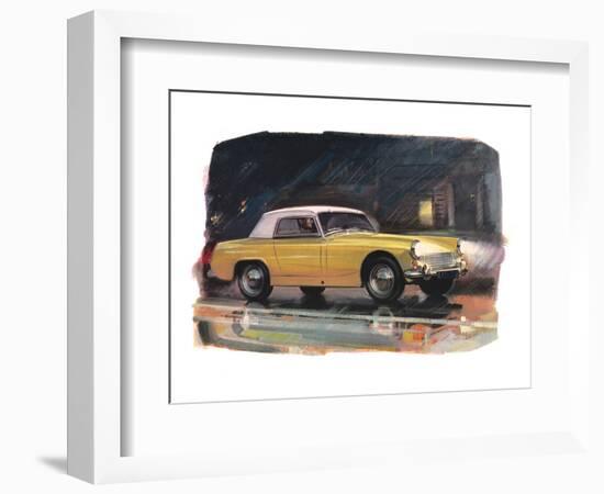 Yellow Austin Healy Sprite-null-Framed Art Print