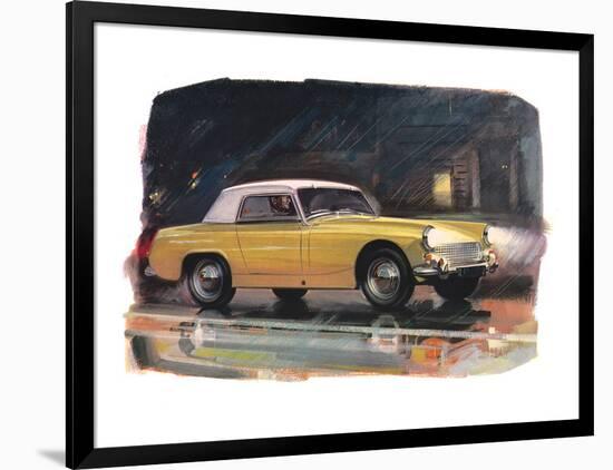 Yellow Austin Healy Sprite-null-Framed Art Print