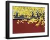 Yellow Autumn Coloured Leaves Against a Red Wall in Ritan Park, Beijing, China-Kober Christian-Framed Photographic Print
