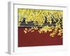 Yellow Autumn Coloured Leaves Against a Red Wall in Ritan Park, Beijing, China-Kober Christian-Framed Photographic Print