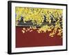 Yellow Autumn Coloured Leaves Against a Red Wall in Ritan Park, Beijing, China-Kober Christian-Framed Photographic Print