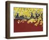 Yellow Autumn Coloured Leaves Against a Red Wall in Ritan Park, Beijing, China-Kober Christian-Framed Photographic Print