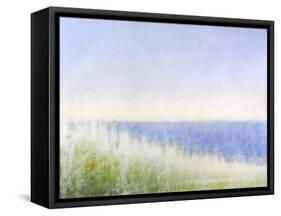 Yellow Beach Grass-Blue Water-Judy Friday-Framed Stretched Canvas