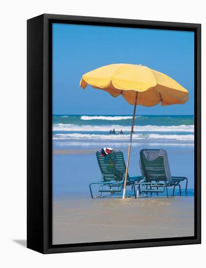 Yellow Beach Umbrella-Mark Gibson-Framed Stretched Canvas
