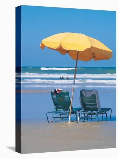 Yellow Beach Umbrella-Mark Gibson-Stretched Canvas