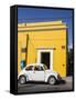 Yellow building and white VW bug, Oaxaca, Mexico, North America-Melissa Kuhnell-Framed Stretched Canvas