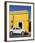 Yellow building and white VW bug, Oaxaca, Mexico, North America-Melissa Kuhnell-Framed Photographic Print