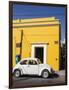 Yellow building and white VW bug, Oaxaca, Mexico, North America-Melissa Kuhnell-Framed Photographic Print