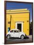 Yellow building and white VW bug, Oaxaca, Mexico, North America-Melissa Kuhnell-Framed Photographic Print